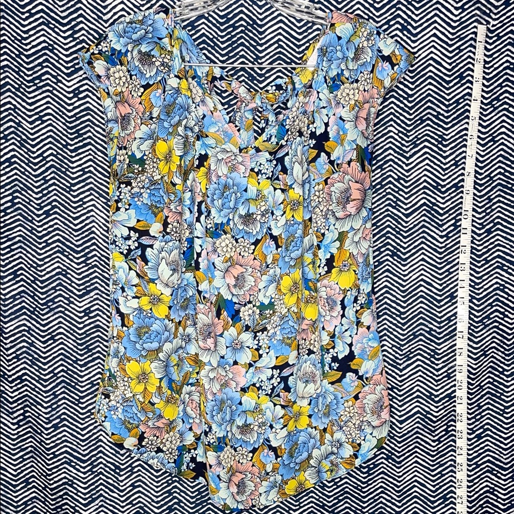 Blue Yellow Floral Cap Sleeve Lightweight Top